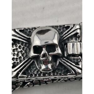 Men Heavy Skull Bracelet 316L Stainless Steel Snake Skin Pattern Goth Retro Punk